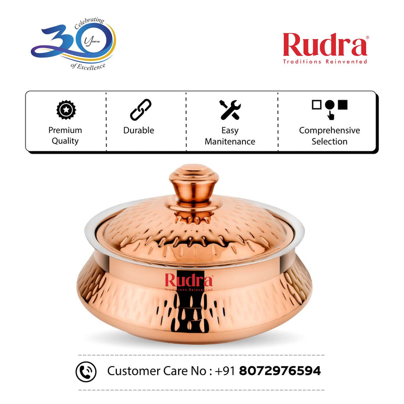 RUDRA Safari Hammered Rose Gold Double Walled Stainless Steel Casserole