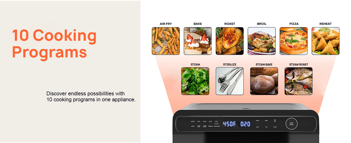 Nutricook Steami X 24L Black (Steam + Air Fryer Oven) with 10-in-1 functions like Steam Cook, Steam Roast, Air Fry, Bake, Sterilize & more. Steam + Convection technology, 2200W power, 2-year warranty