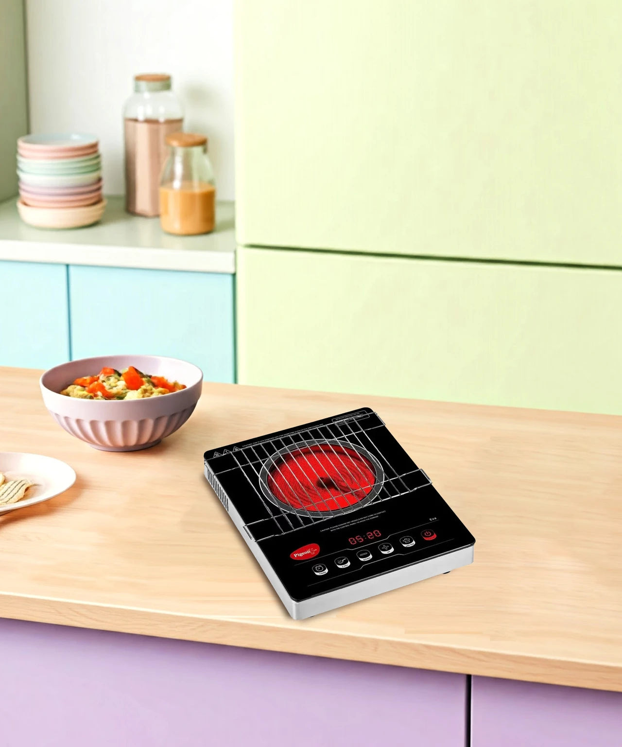 Pigeon Eva Infrared Cooktop 2000 Watts Black (with Free Stainless Steel Grill, Full touch Panel, Auto shut off and Overheat Protection)
