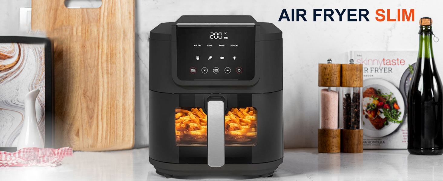 Nutricook 5L Air Fryer Slim with 100% Toxin-Free Ceramic Coating—No PTFE, PFAS, PFOA or Microplastics, Clear Window, Light & Large Basket | 1500W, 4 Presets, 2-Year Warranty