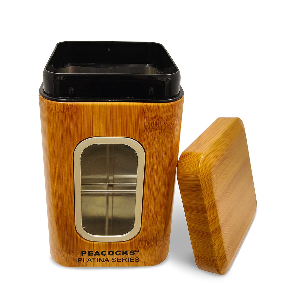 PE BIRDS Square SS Bamboo Color canister Storage Jar For Kitchen